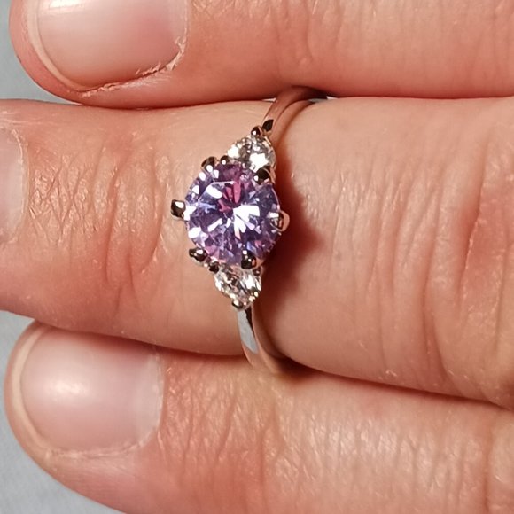 Silver Amethyst Ring with CZ Accents Size 9 - Picture 2 of 14